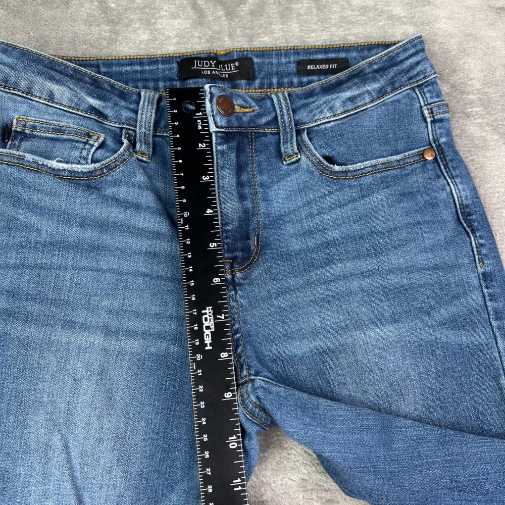 Judy Blue Relaxed Fit Jeans Womens 29 Blue Solid Stretch Denim Whiskered Preppy - Picture 9 of 14